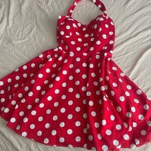 Retro-Cute Red Polka Dot Halter Dress